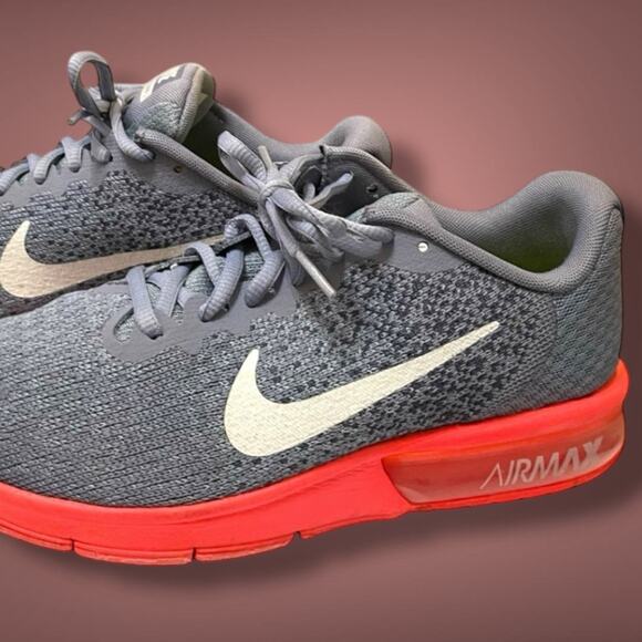 NIKE Air Max Sequent 2 Gray Pink White Knit Running Sneaker Shoes EUC - Picture 1 of 12